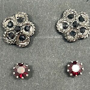 Elegant Silver and Red Floral Earrings Set D11